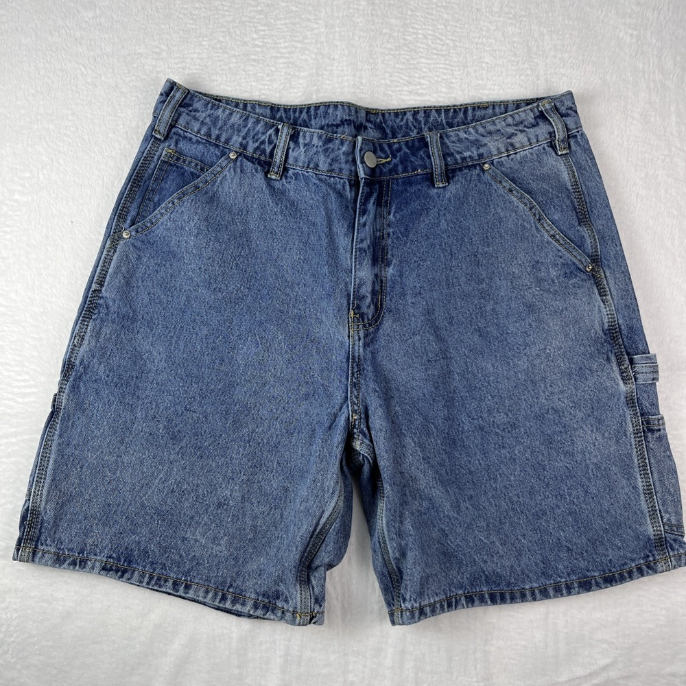 Mens Carpenter Shorts Large Blue Denim Medium Wash Utility Workwear Outdoor